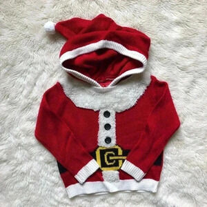 Christmas  Santa Hooded Sweater Toddler Size 2T